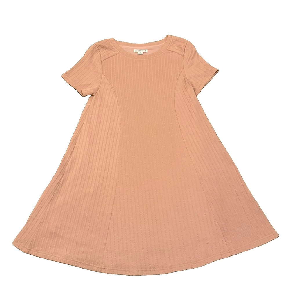 Loveriche Women's Small Mauve Pink Round Neck Short Sleeve Textured A-Line Dress